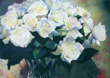 Malerei mit dem Titel "Roses blanches" von Christiane Plante, Original-Kunstwerk, Andere