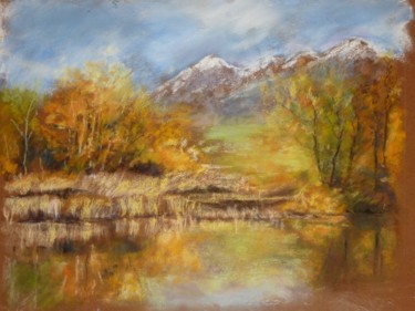 Painting titled "L'étang de Jarrie e…" by Christiane Prudhomme, Original Artwork, Pastel