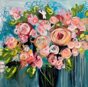 Painting titled "The flowers of love…" by Christiane Roy, Original Artwork, Acrylic