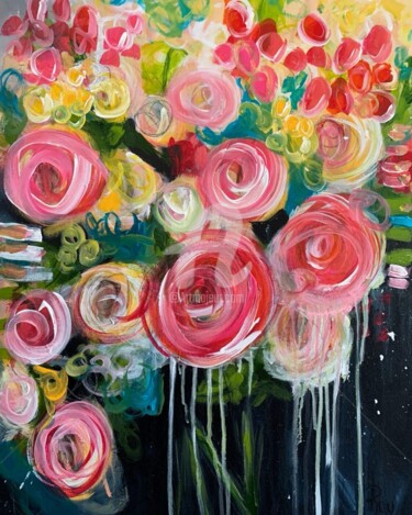 Pittura intitolato "The flowers of love…" da Christiane Roy, Opera d'arte originale, Acrilico