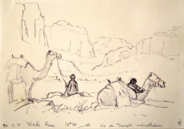 Drawing titled "Wadi Rum" by Christiane Seguin, Original Artwork, Ballpoint pen