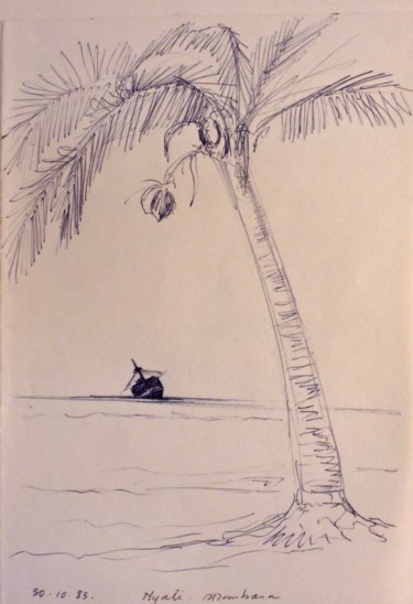 Drawing titled "Océan Indien" by Christiane Seguin, Original Artwork, Ballpoint pen