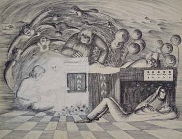 Zeichnungen mit dem Titel "El Kiffan" von Christiane Seguin, Original-Kunstwerk, Tinte