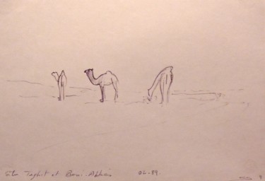 Zeichnungen mit dem Titel "Sur la piste" von Christiane Seguin, Original-Kunstwerk, Kugelschreiber