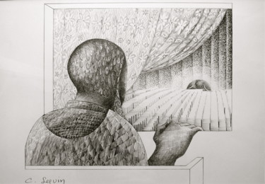 Zeichnungen mit dem Titel "Mehr licht" von Christiane Seguin, Original-Kunstwerk, Tinte Auf Karton montiert