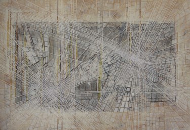 Kolaże zatytułowany „A Déduire” autorstwa Christiane Seguin, Oryginalna praca, Akryl Zamontowany na Panel drewniany