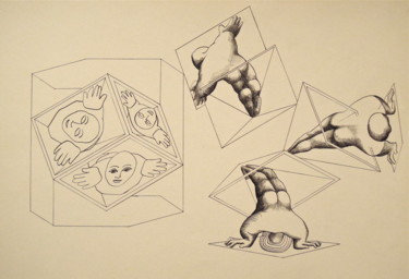 Zeichnungen mit dem Titel "Eclatement Hexagonal" von Christiane Seguin, Original-Kunstwerk, Tinte