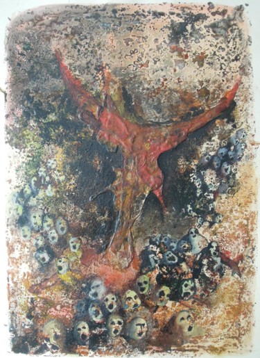 Schilderij getiteld "Matière Rouge" door Christiane Seguin, Origineel Kunstwerk, Acryl