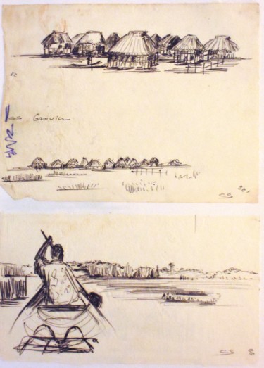 Zeichnungen mit dem Titel "Cité Lacustre - Gan…" von Christiane Seguin, Original-Kunstwerk, Kugelschreiber