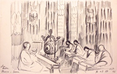 Drawing titled "Prière - Ulan" by Christiane Seguin, Original Artwork, Ballpoint pen