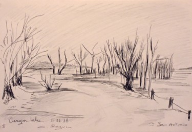Drawing titled "Canyon Lake" by Christiane Seguin, Original Artwork, Ballpoint pen