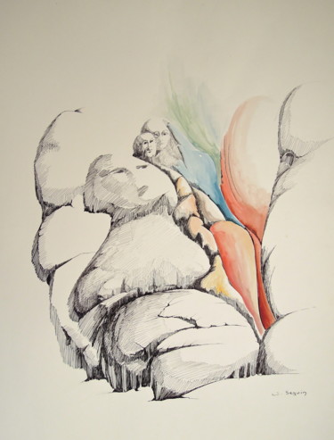 Interstice Dessin intitulée "Interstice" par Christiane Seguin, Œuvre d'art originale, Encre