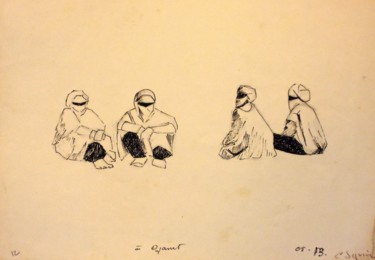 Disegno intitolato "Tagelmust" da Christiane Seguin, Opera d'arte originale, Biro