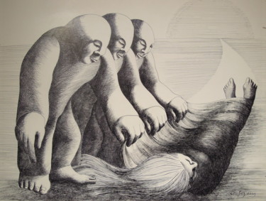 "El Feïd-1" başlıklı Resim Christiane Seguin tarafından, Orijinal sanat, Mürekkep