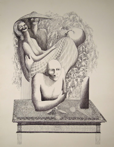 Drawing titled "Vénitien" by Christiane Seguin, Original Artwork, Ink