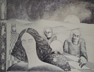 Dibujo titulada "I Biondini" por Christiane Seguin, Obra de arte original, Tinta