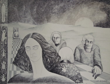 I Biondini Tekening getiteld "I Biondini" door Christiane Seguin, Origineel Kunstwerk, Inkt