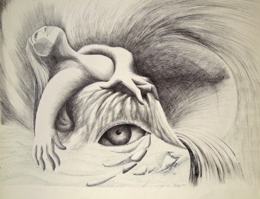 Dessin intitulée "l'Oeil en morceaux" par Christiane Seguin, Œuvre d'art originale, Encre