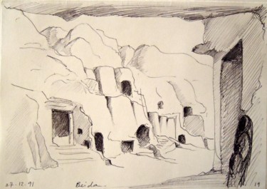 Zeichnungen mit dem Titel "Beida 2" von Christiane Seguin, Original-Kunstwerk, Kugelschreiber