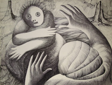 Rysunek zatytułowany „Rhum-siki” autorstwa Christiane Seguin, Oryginalna praca, Atrament
