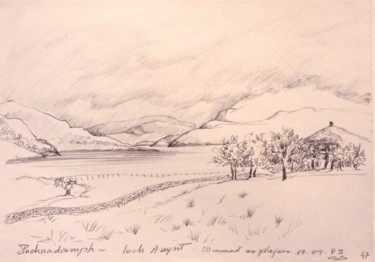 Desenho intitulada "Loch Assynt" por Christiane Seguin, Obras de arte originais, Tinta