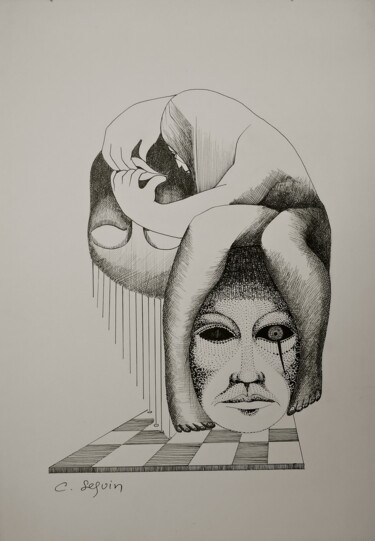 Desenho intitulada "Visages" por Christiane Seguin, Obras de arte originais, Tinta