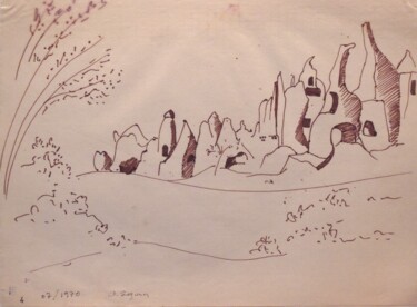 Dessin intitulée "Cappadoce 1" par Christiane Seguin, Œuvre d'art originale, Stylo à bille