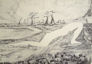 Retba 1 Dessin intitulée "Retba 1" par Christiane Seguin, Œuvre d'art originale, Encre