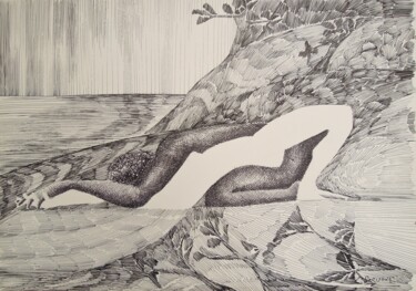Retba 5 Dessin intitulée "Retba 5" par Christiane Seguin, Œuvre d'art originale, Encre