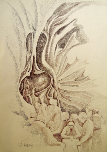 Drawing titled "Retard" by Christiane Seguin, Original Artwork, Ink