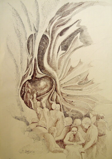 Retard Dessin intitulée "Retard" par Christiane Seguin, Œuvre d'art originale, Encre