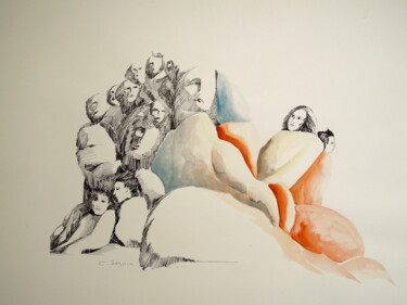 Zeichnungen mit dem Titel "Graine" von Christiane Seguin, Original-Kunstwerk, Tinte
