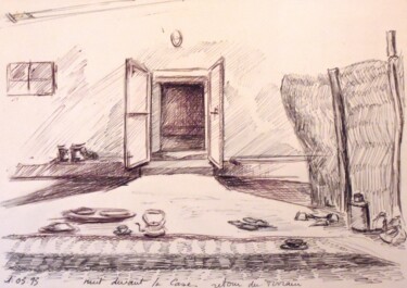 Tekening getiteld "Terrain 1" door Christiane Seguin, Origineel Kunstwerk, Balpen