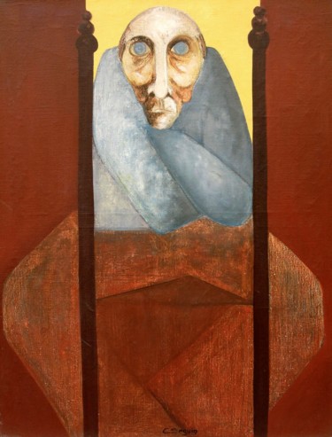 Painting titled "Homme assis" by Christiane Seguin, Original Artwork, Oil Mounted on Wood Stretcher frame