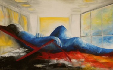 Painting titled "chaise longue" by Christiane Seguin, Original Artwork, Oil Mounted on Wood Stretcher frame