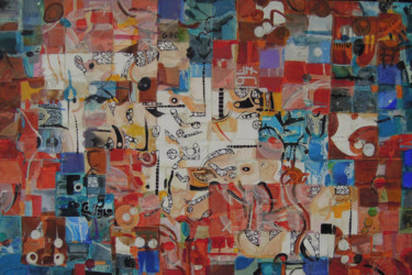 Collages titled "Segmol-9" by Christiane Seguin, Original Artwork, Collages Mounted on Wood Panel