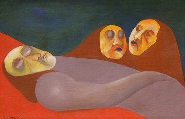 Peinture intitulée "ma-mort." par Christiane Seguin, Œuvre d'art originale, Huile Monté sur Châssis en bois