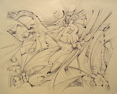 Drawing titled "triangles de l'été" by Christiane Seguin, Original Artwork, Ink