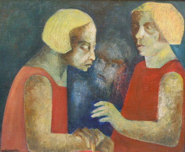 Painting titled "Dialogue Estompé" by Christiane Seguin, Original Artwork, Oil Mounted on Wood Stretcher frame