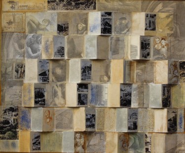 Collages titled "In Nomine" by Christiane Seguin, Original Artwork, Collages Mounted on Wood Panel