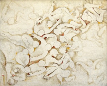 Schilderij getiteld "Terre brûlée" door Christiane Seguin, Origineel Kunstwerk, Acryl Gemonteerd op Frame voor houten branca…