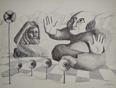 Σχέδιο με τίτλο "Sortilège" από Christiane Seguin, Αυθεντικά έργα τέχνης, Μελάνι