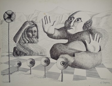 Drawing titled "Sortilège" by Christiane Seguin, Original Artwork, Ink