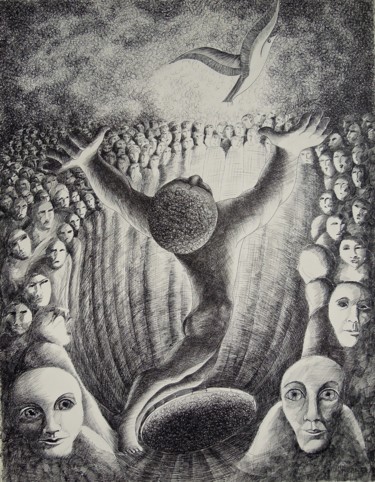 Desenho intitulada "L'Oiseau" por Christiane Seguin, Obras de arte originais, Tinta