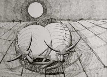 「Agades」というタイトルの描画 Christiane Seguinによって, オリジナルのアートワーク, インク