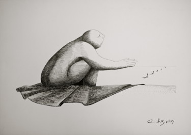 Drawing titled "Mirages" by Christiane Seguin, Original Artwork, Ink