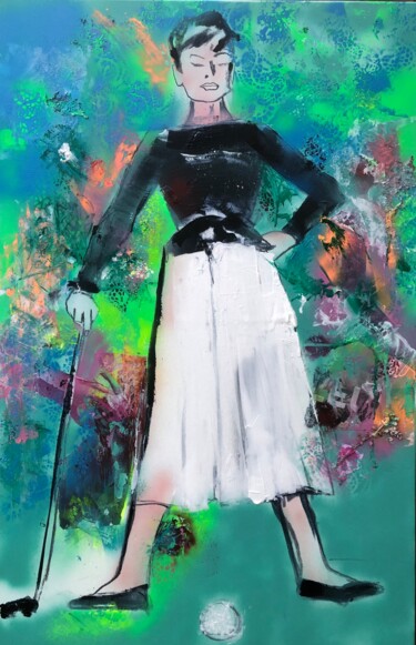 Painting titled "Audrey Hepburn- une…" by Christiane Sottile, Original Artwork, Pigments