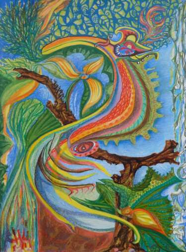 Рисунок под названием "L'Oiseau-Lyre" - Christiane Stempfer, Подлинное произведение искусства, Карандаш