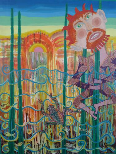 Schilderij getiteld "La Montée des eaux" door Christiane Stempfer, Origineel Kunstwerk, Acryl Gemonteerd op Houten paneel