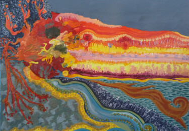 Peinture intitulée "Coulées de lave" par Christiane Stempfer, Œuvre d'art originale, Acrylique Monté sur Panneau de bois